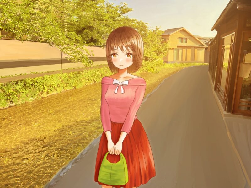 舞台は、京都市東山区の白川筋です
夕焼けの背景は写真ベースで描き足し・加工をしています
東山区のあたりは、華やかさの中にさわやかさが感じられる街並みで、たいへん魅力的です
ちなみに描いている女の子は、私が連載している作品のヒロインです
割とかわいい感じで描けたのではと思っています